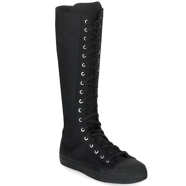 Demonia Women's Deviant-301 Knee High Sneakers - Black Canvas D7905-12US Clearance